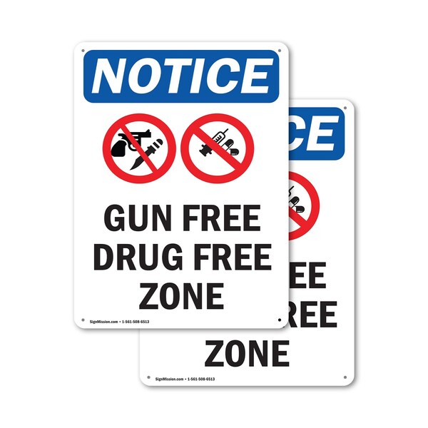 Signmission Gun Free Drug Free Zone OSHA Notice Sign, Plastic, 7in W x 10in L, 2PK OS-2PACK-NS-P-710-V-13177 - main